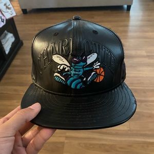 Black leather Charlotte Hornets hat